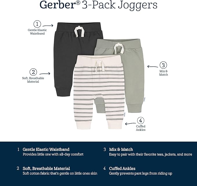 Gerber Baby-Boys Toddler 3-Pack Jogger Pants - Image 6
