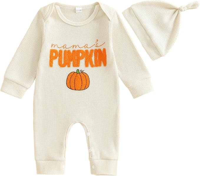 Newborn Infant Baby Boy Halloween Outfit Little Pumpkin Embroidery Romper by Doqcey