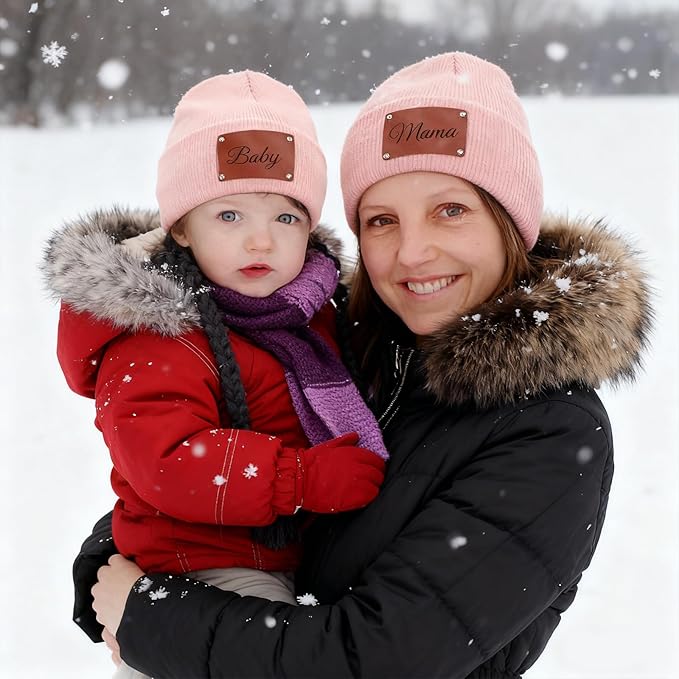 Custom Baby Beanies Personalized Toddler Winter Hats Name Leather Patch Kids - Image 5