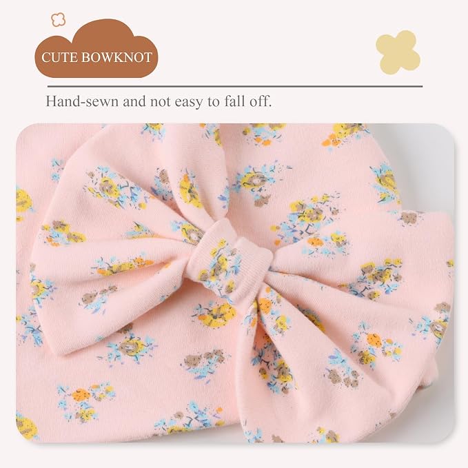 Bamery Newborn Baby Girl Hat Cotton Baby Bow Beanie Preemie Hats Spring Infant - Image 3