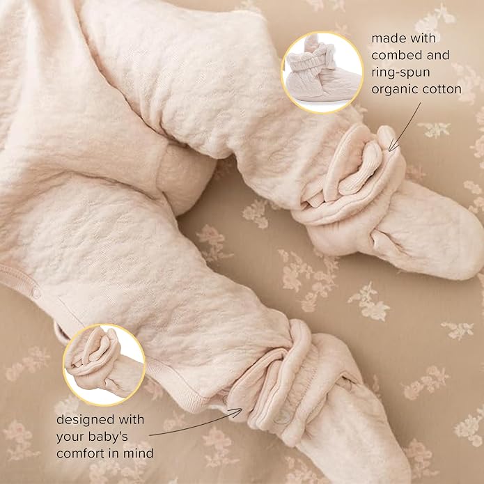Burt's Bees Baby Unisex Booties Organic Cotton Newborn Essentials Shoes - Image 4