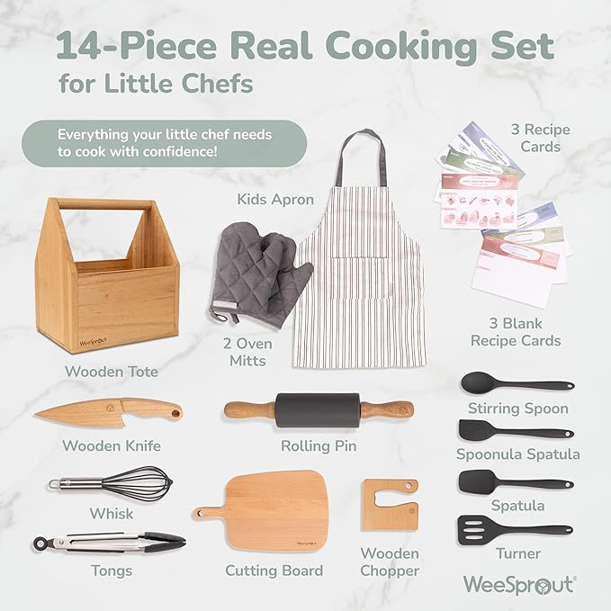 WeeSprout Little Chef Kids Cooking & Baking Set, 14 Piece Cooking Set - Image 2