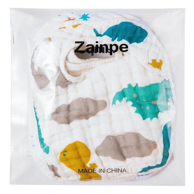Zainpe 6Pcs Snap Muslin Cotton Baby Bibs Dinosaur Star Bear Pattern Bib - Image 9
