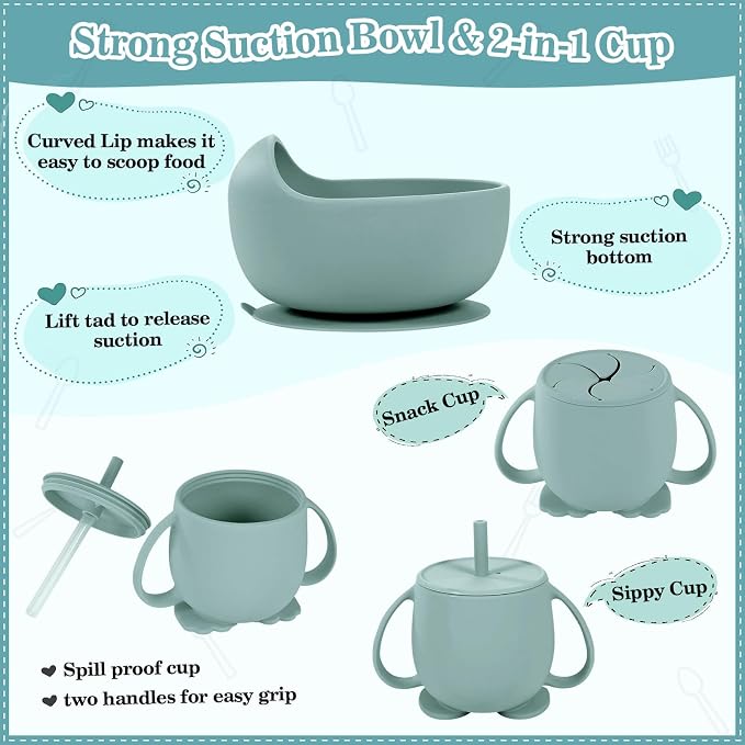 Silicone Baby Feeding Set 10 Pcs Baby Led Weaning Supplies Suction Bowl Divided - Image 4