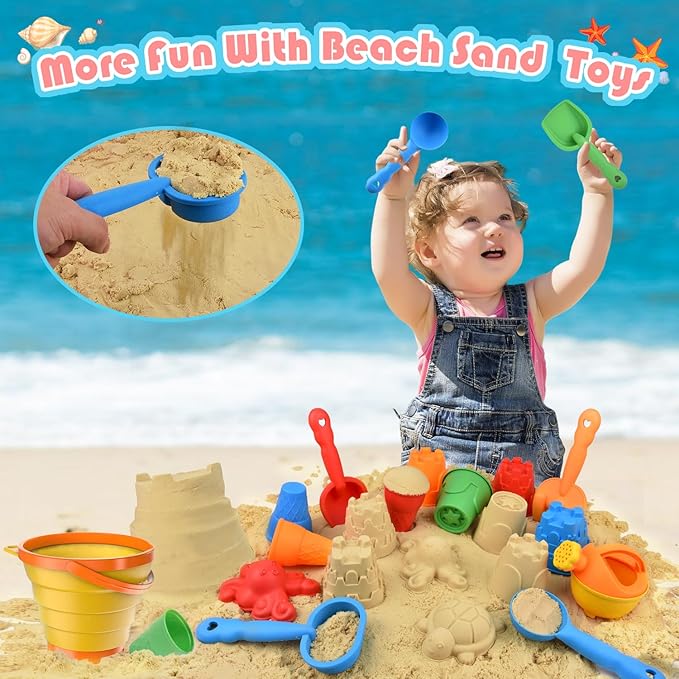 Beach Toys Set for Kids, Collapsible Sand Bucket and Shovels Set - Image 6