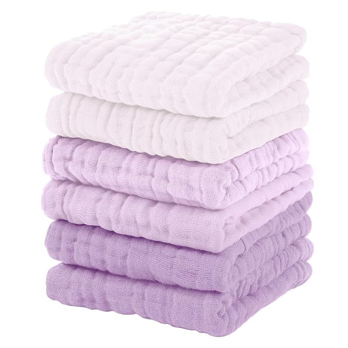 Muslin Baby Washcloths 6 Pack, 100% Cotton Wash Cloths by Unnivoll