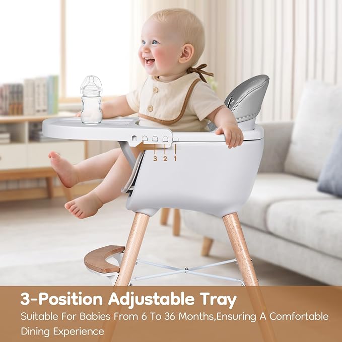 High Chairs for Babies and Toddlers, 3 in 1 Convertible Wooden highchair - Image 7