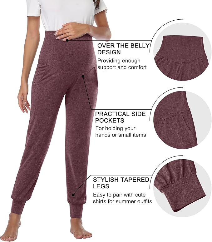 AMPOSH Women's Maternity Pants Stretchy Lounge Workout Pants Casual Loose Comfy - Image 2