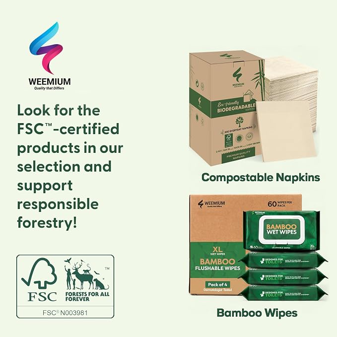 Weemium Bamboo Wipes – Pack of 4 – Organic, FSC Certified & Septic Safe – 99% - Image 8