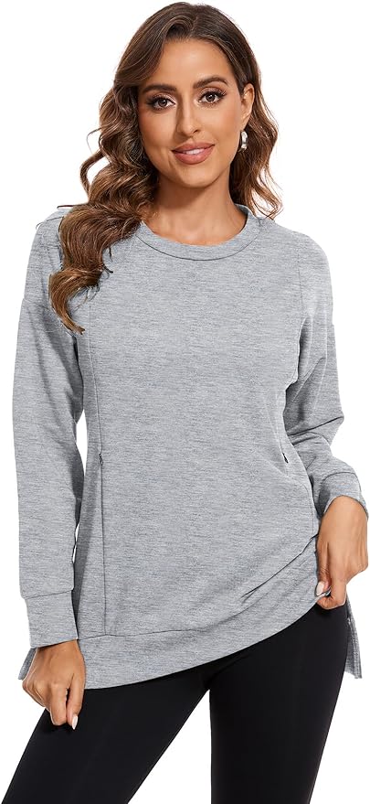 Smallshow Women's Nursing Tops Sweatshirt Long Sleeve Side Split Breastfeeding by Smallshow