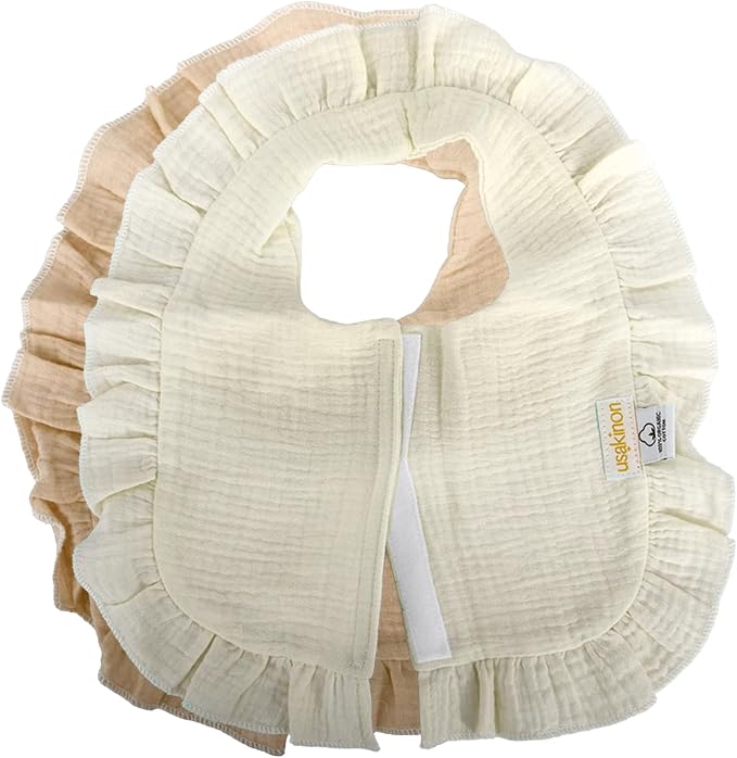 usakinon® 100% Organic Muslin Cotton Baby Bibs 2 Pack – Soft, Absorbent & Safe - Image 2