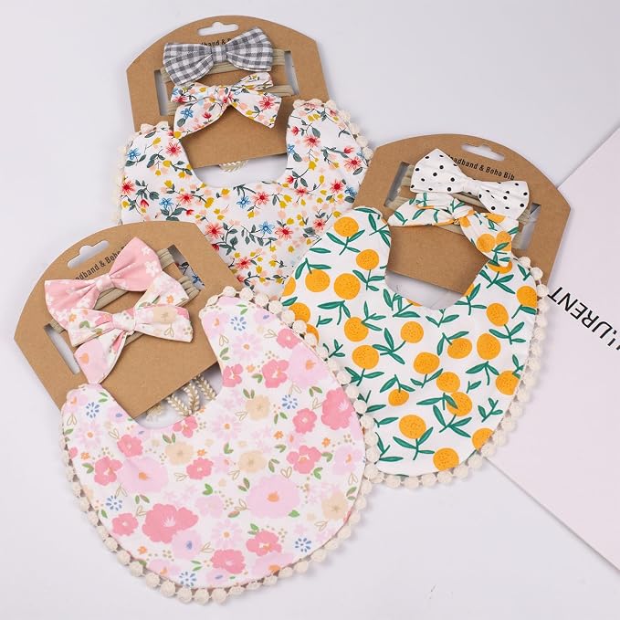 Baby Girls Floral Print Bibs, Reversible Burp Cloth Set - Image 4