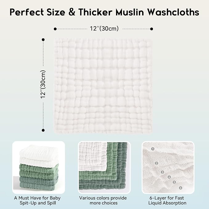 Muslin Baby Washcloths 6 Pack, 100% Cotton Wash Cloths - Image 3