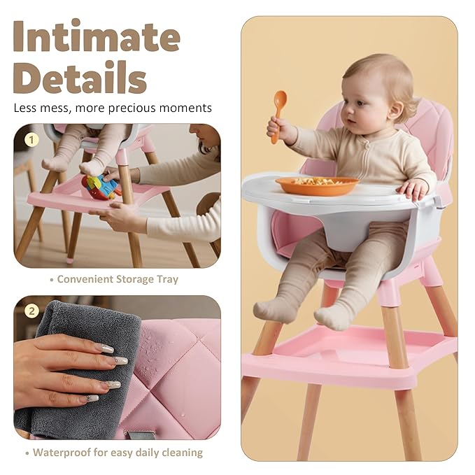 8 in 1 Wooden High Chairs for Babies Toddlers, Convertible to Booster Seat - Image 4