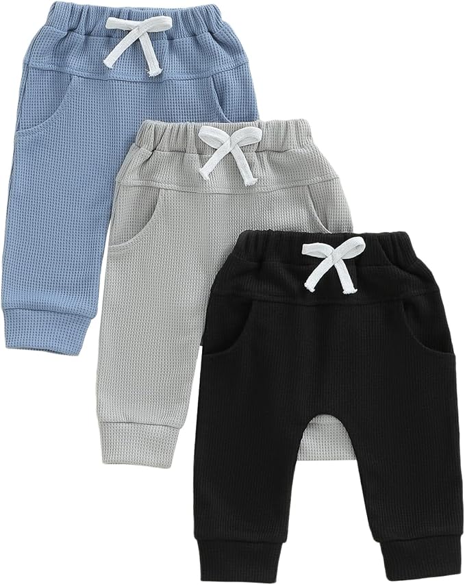 Sejardin Toddler Baby Boy Girl Pants 3 Pack Solid Color Elastic Waist Jogger by Sejardin