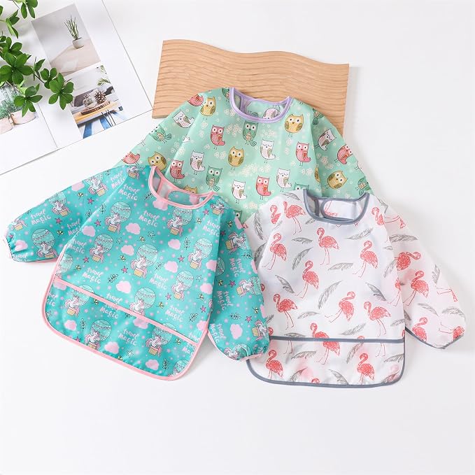 5 Pcs Long Sleeved Baby Toddler Bibs Waterproof Sleeved Bib 3-24 Months - Image 2