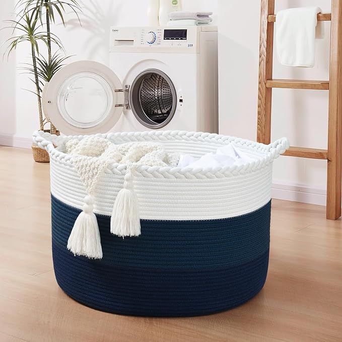 67L Storage Basket for Organizing, Cotton Rope Woven Blanket Basket, Toy - Image 4