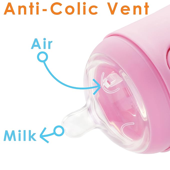 PopYum 9 oz Pink Anti-Colic Formula Making/Mixing/Dispenser Baby Bottles - Image 4
