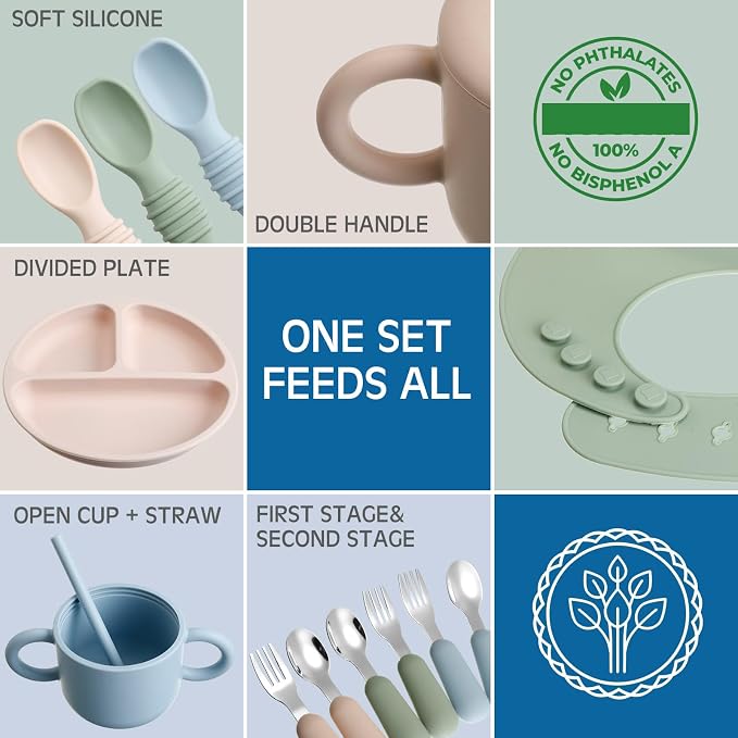 24 Pack Silicone Baby Feeding Set Baby LED Weaning Supplies Includes Suction - Image 6