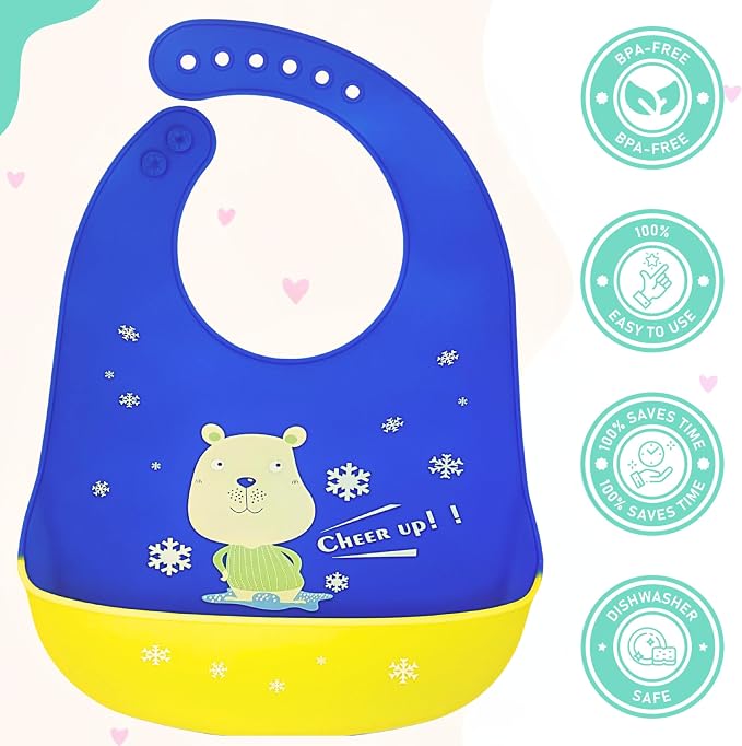Silicone Baby Bibs Unisex, Self-Feeding, Catch-all Large Pocket, 6-48 months - Image 2