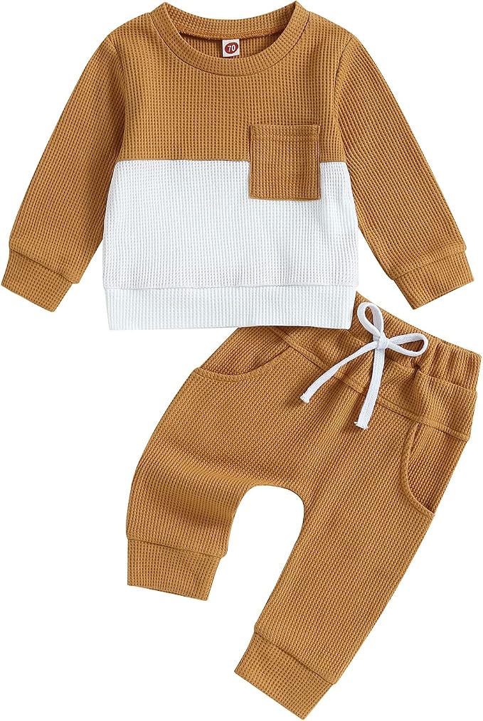 Kupretty Toddler Baby Boy Fall Winter Clothes Color Block Long Sleeve by Kupretty