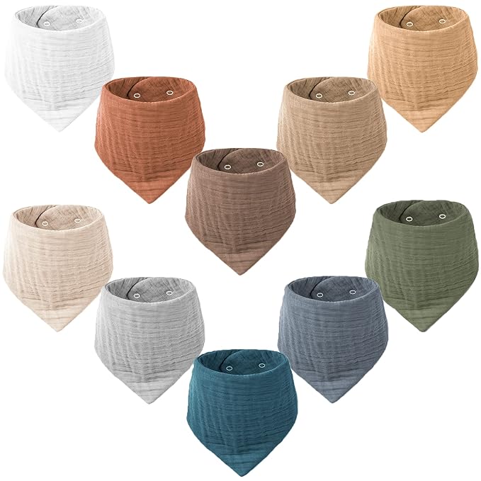 Konssy Muslin Baby Bibs 10 Pack Baby Bandana Drool Bibs 100% Cotton by Konssy