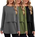 Ecavus Women's 3Pack Maternity Nursing Shirts Long Sleeve Double Layer by Ecavus
