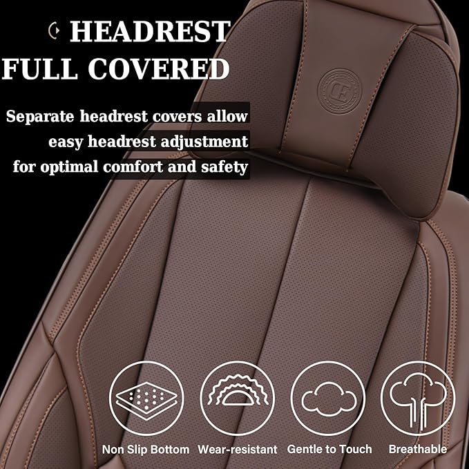 Coverado Front and Back Seat Covers 5 Pieces, Waterproof Nappa Leather Auto - Image 4