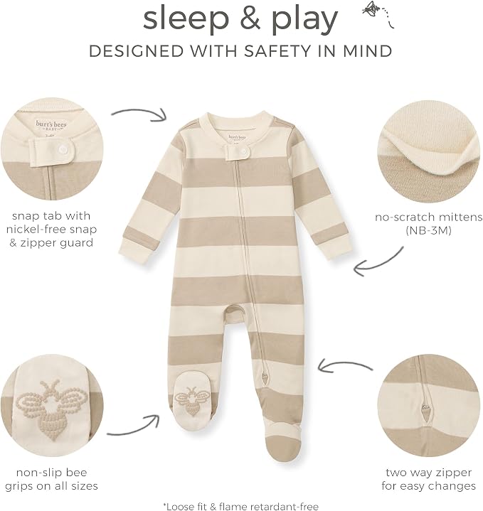 Burt’s Bees Baby Boys' One-Piece Sleep and Play 100% Organic Cotton PJs - Image 3