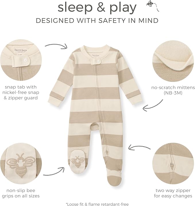 Burt’s Bees Baby Boys' One-Piece Sleep and Play 100% Organic Cotton PJs - Image 3