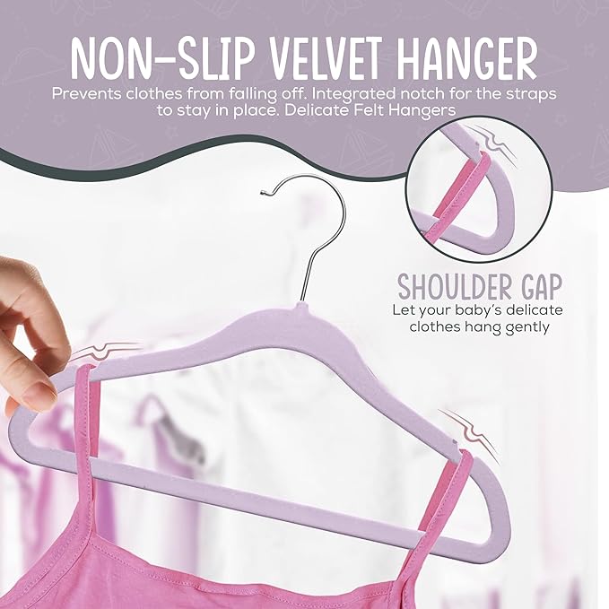 50 Premium Velvet Baby Hangers 11.8" Inch Non-Slip Infant, Ultra Slim - Image 6