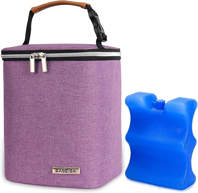 Breast Milk Cooler Bag with Ice Pack Fits 4 Baby Bottles Up to 9 Ounce by BABEYER