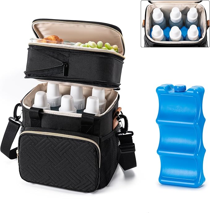 Breastmilk Cooler Bag with Ice Pack Fits 6 Baby Bottles Up to 9 Ounce, by BABEYER
