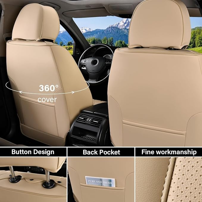 Coverado Universal Seat Covers Front, Waterproof Nappa Leather Car Seat Covers - Image 2