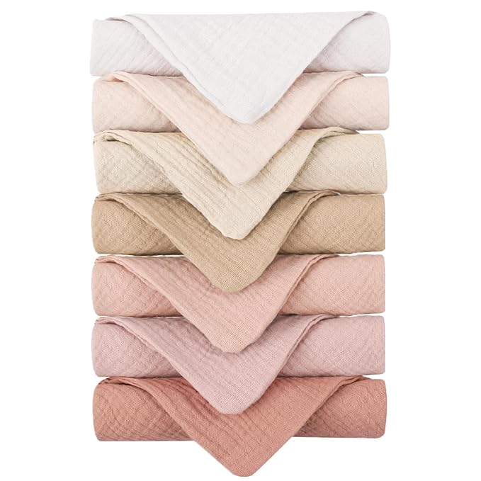 Konssy Baby Muslin Washcloths 7-Pack, 100% Cotton Baby Bath Washcloths by Konssy