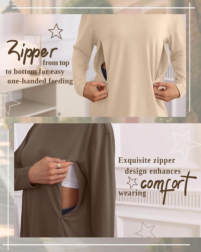 3 Pack Women's Nursing Breastfeeding Tops, Long Sleeve Maternity Shirts - Image 3