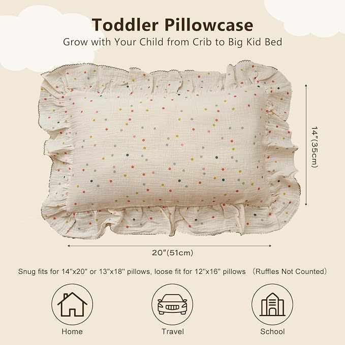 BuLuTu Kids Toddler Pillowcases Muslin Cotton Toddler Pillow Cases Colorful - Image 2