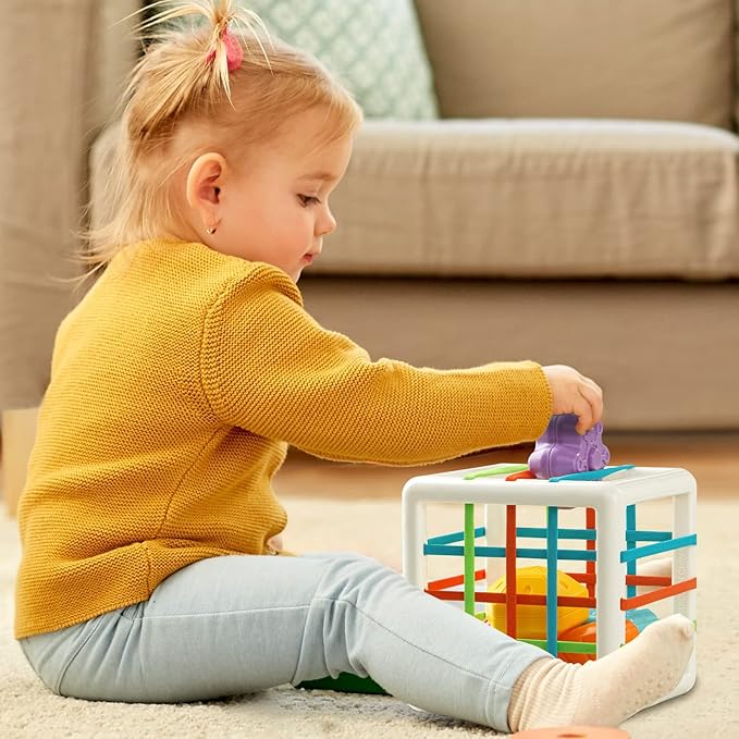 Montessori Toys for 1 Year Old, Cube & 6 Sensory Shape Blocks, Baby Toys 12-18 - Image 2