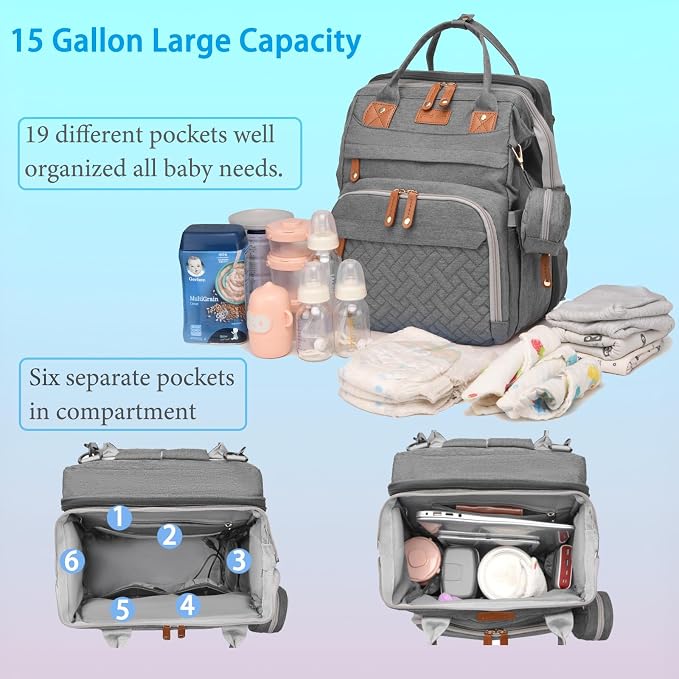 Jeryswet Baby Diaper Bags with Changing Station, Waterproof Large Capacity - Image 3