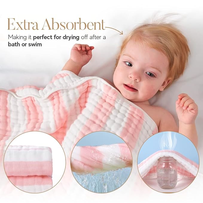 Muslin Hooded Baby Towel 4 Pack, Preuim Muslin 6 Layers Natural Cotton Baby - Image 2
