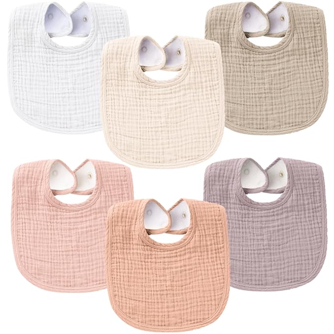 Konssy 6-Pack Muslin Baby Bibs for Boys & Girls, Soft Cotton Absorbent Bandana by Konssy