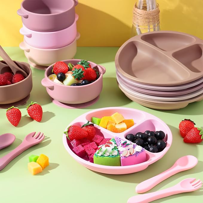 Dandat 24 Pcs Silicone Baby Feeding Set, 6 Baby Toddler Suction Bowls 6 Divided - Image 4