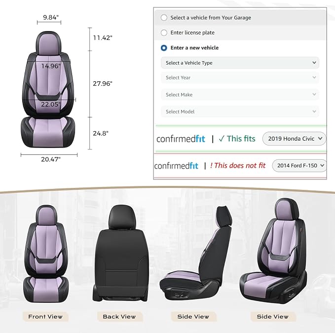 Coverado Car Seat Covers Full Set, Car Seat Protector Waterproof, Nappa Leather - Image 7