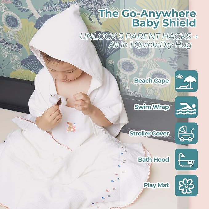 Poncho Muslin Towels for Kids Set of 6 for Embroidery, Baby Bath Towels - Image 2