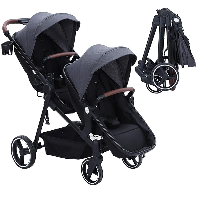 Tandem Double Stroller Newborn and Toddler, Foldable Twin Stroller by Unknown