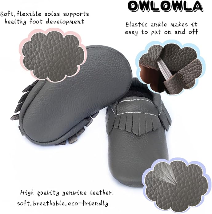 OWLOWLA Baby Moccasins Soft Sole Leather Baby Shoes Infant Toddler Pre-Walker - Image 3