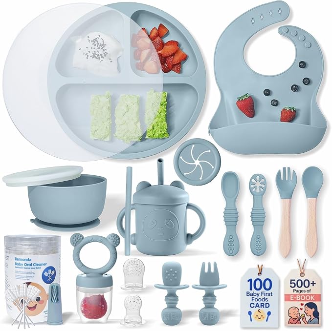 Remonda 23-Piece BPA-Free Silicone Baby Feeding Set | Extra Large Suction Plates by REMONDA