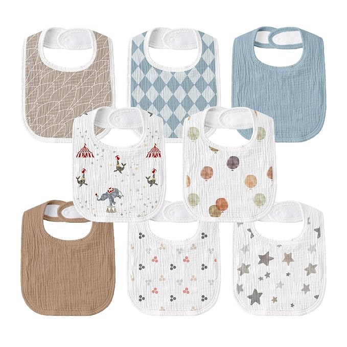 GLLQUEN BABY Muslin Drool Bibs for Boys Girls 8 Pack, Adjustable Baby Bibs for by GLLQUENBABY