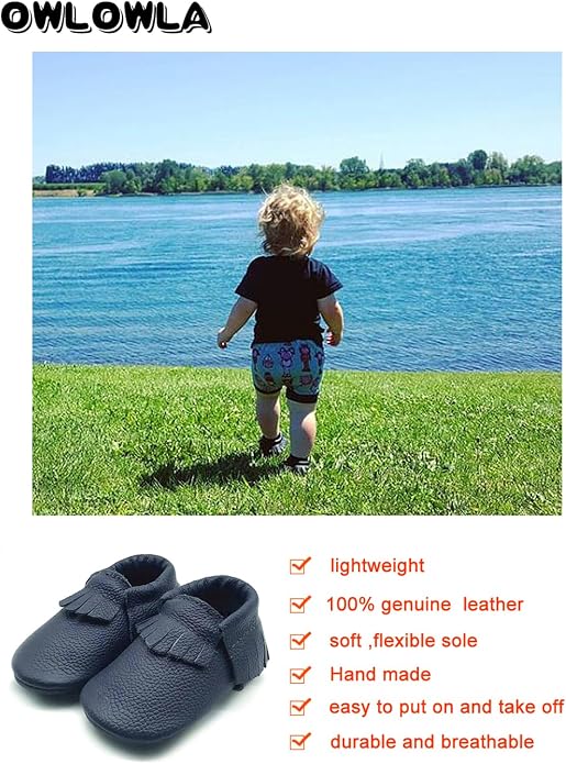OWLOWLA Baby Moccasins Soft Sole Leather Baby Shoes Infant Toddler Pre-Walker - Image 4