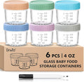 DRKIO 6 Pack Glass Baby Food Storage Containers - 4 Oz Baby Food Jars by DRKIO